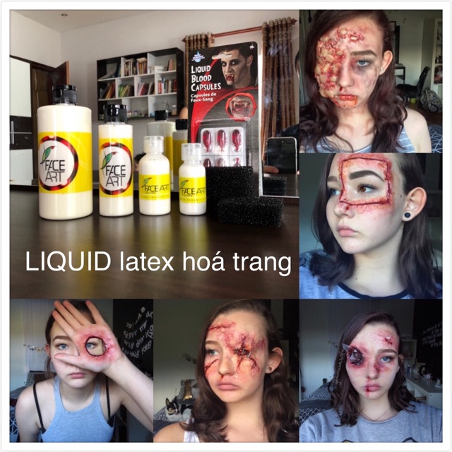 Dụng cụ ĐÚC VẾT THƯƠNG, Hoá trang vết thương- LIQUID latex chất tạo vết thương, Máu gia đỏ, sáp hoá trang HALLOWEEN