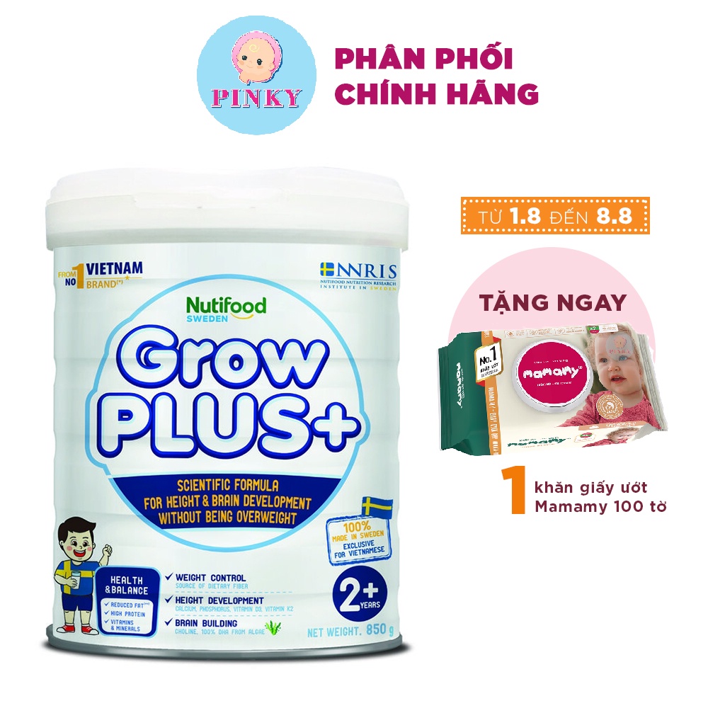 Sữa bột NutiFood GrowPlus+ Hộp 850gr (Trắng)