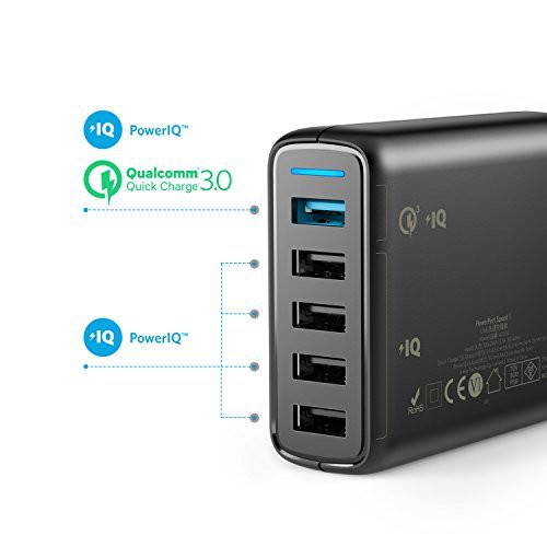 Sạc ANKER PowerPort Speed 5 cổng 51.5w Quick Charge 3.0 (Đen) A2055