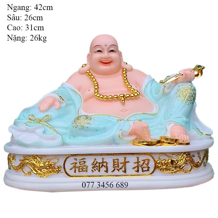 Tượng Di Lạc Đá Màu Xanh Cao 31cm