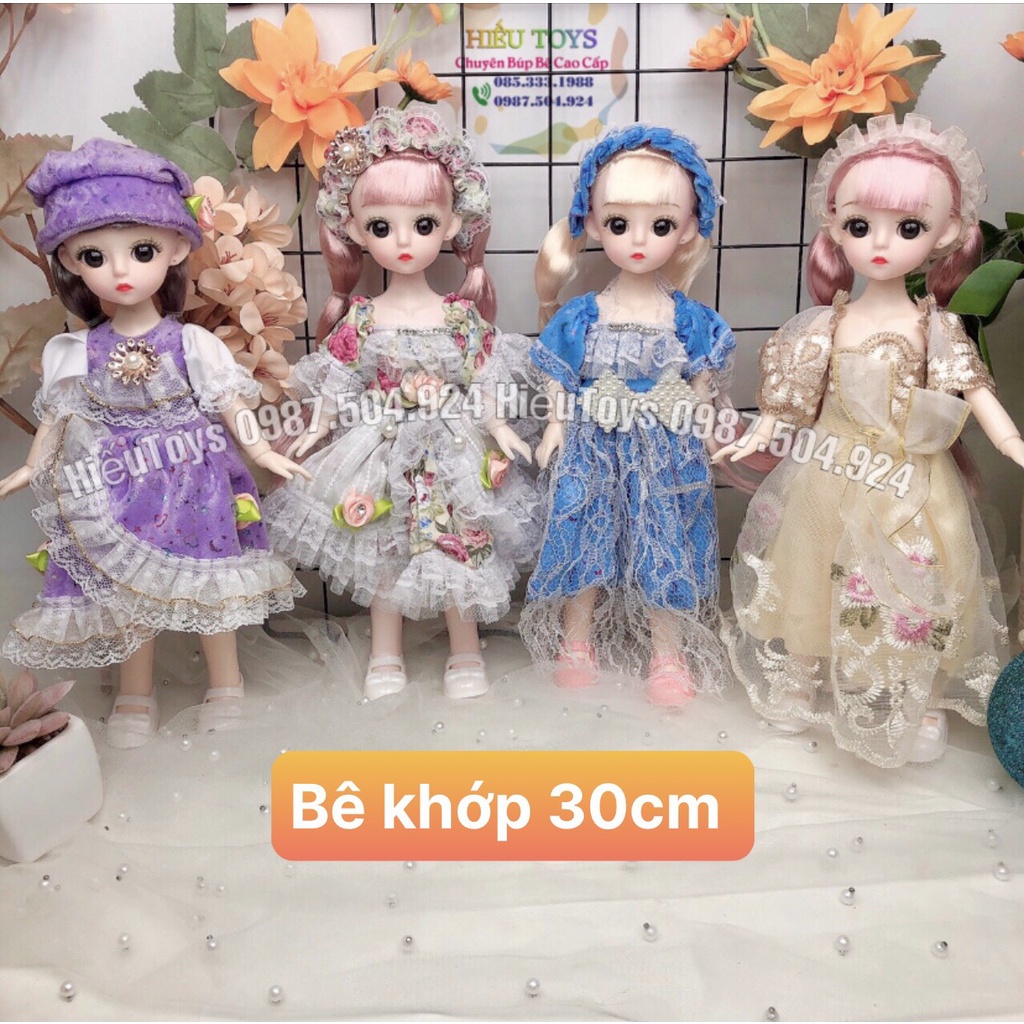 Búp Bê 30cm Có Khớp Xoay Chuyển  Linh Hoạt Mắt Đá Mặt Xinh Váy Kèm Phụ Kiện Mẫu Mới Đồ Chơi Cho Bé Gái Hiếu Toys