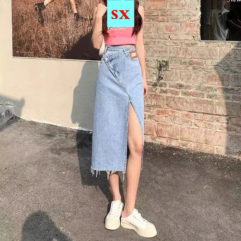 Chân Váy Jean Dài Lưng Cao Dáng Chữ A Thời Trang Mùa Hè Hàng Mới Dành Cho Bạn Nữ 2021