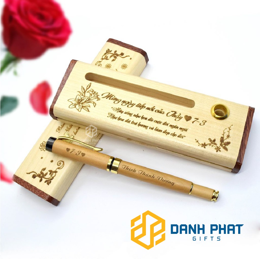 Bút Gỗ Khắc Tên Logo Câu Chúc Hình Ảnh Theo Yêu Cầu tặng kèm hộp bút gỗ quà tặng hay ý nghĩa Danh Phát Store