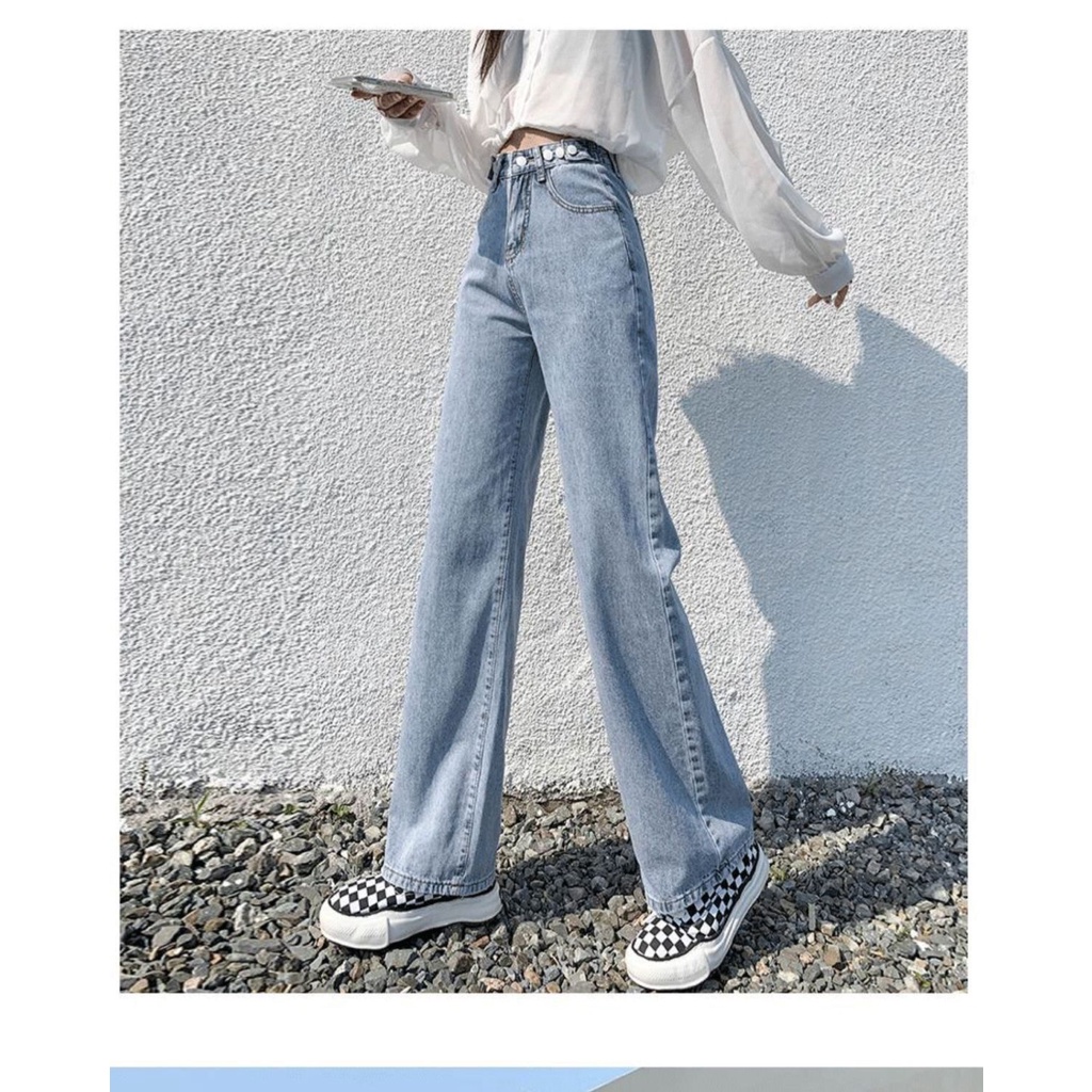 Quần Jean Nữ Ống Rộng Lưng Cao Thời Trang Mùa Hè Hàn Quốc 2022 Mới