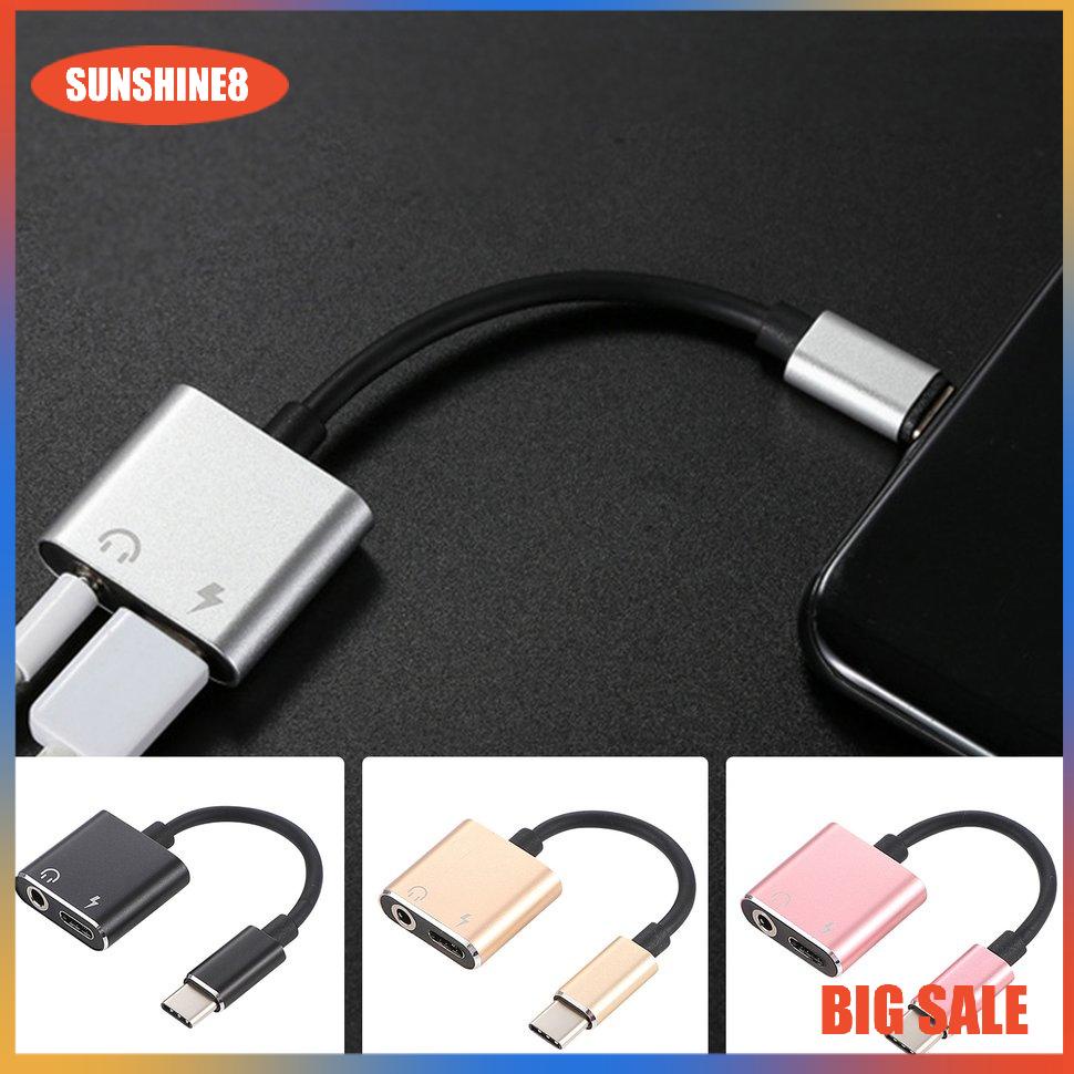 【SUN】[NEW]USB C to Jack 3.5 Type C Cable Adapter 2-in-1 Type C 3.5mm Earphone Converter