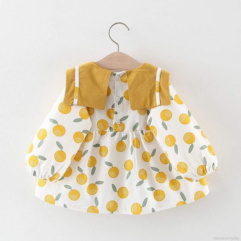 Đầm dài tay in họa tiết trái cây xinh xắn dành cho bé gái