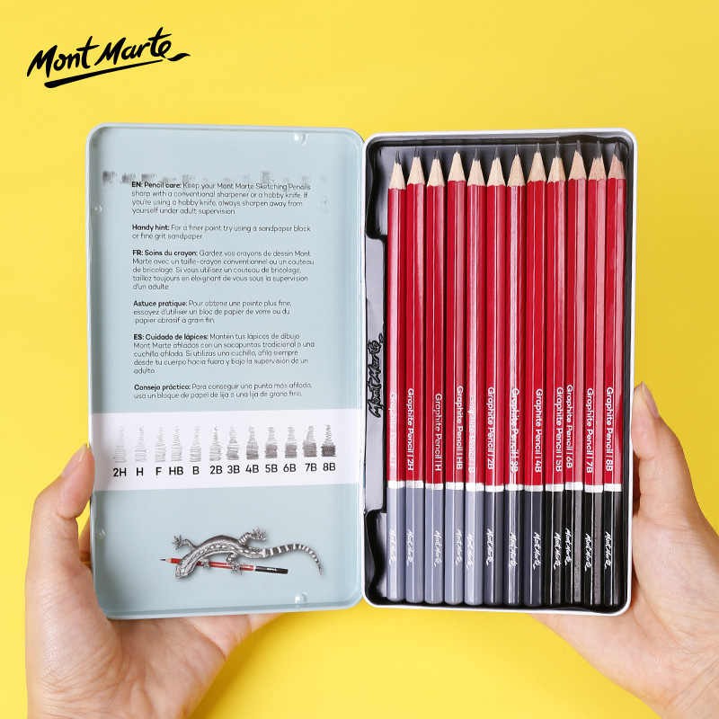 Bộ Bút Chì Cao Cấp Mont Marte - Độ cứng từ 2H-8B - 12 chiếc/hộp - Graphite Pencils Signature 12pc - MPN0114