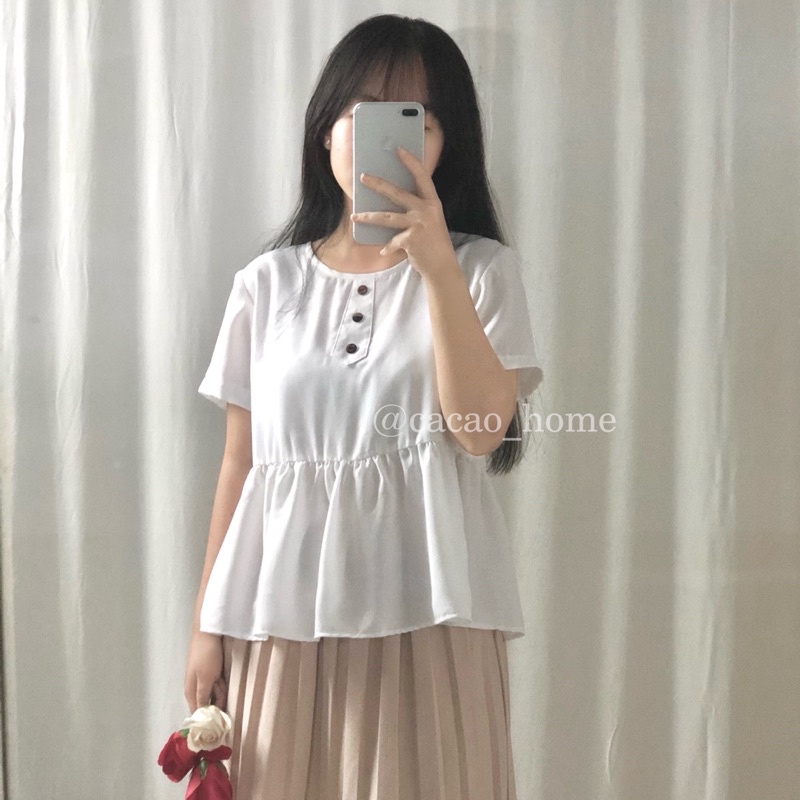 ÁO BABYDOLL form ngắn vải xô lụa thoáng mát tặng kèm scrunchie cùng màu