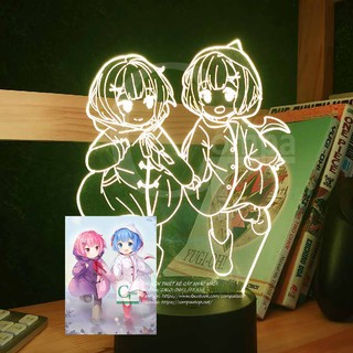 [Đèn Ngủ Anime LED 3D ] Đèn Ngủ RE:ZERO Ram x Rem 16 MÀU TÙY CHỈNH - COMPASHOP