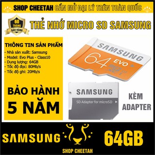 Mua Thẻ nhớ MicroSD SamSung 64GB – Evo Plus Class 10 – CHÍNH HÃNG – Kèm Adapter – Bảo hành 5 năm – Cho điện thoại  camera…