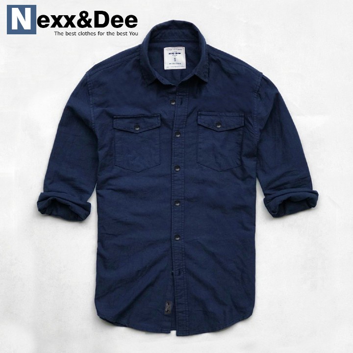 Áo sơ mi nam tay dài hai túi công sở màu trắng vải oxford denim trẻ trung Nexx&Dee-SM05