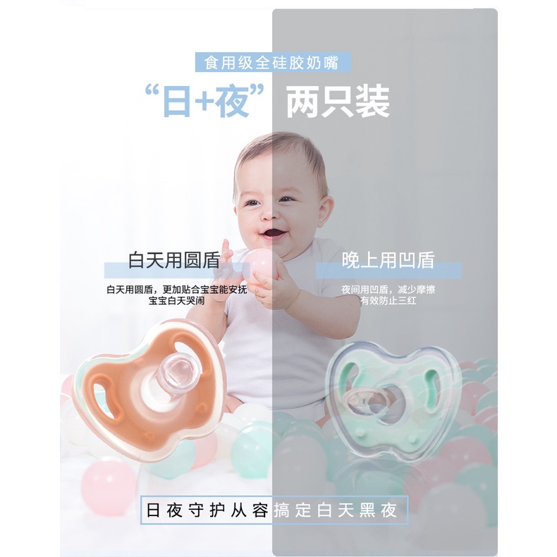 Núm Vú Giả Đầu Tròn Phẳng + Dây + Hộp Đựng Sữa Hình Táo Nhân Tạo Mềm Mại Không BPA Dành Cho Bé Sơ Sinh