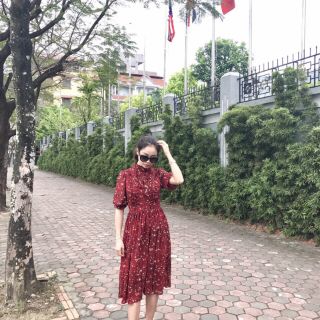 Đầm Asos bèo cổ nơ midi- D0045