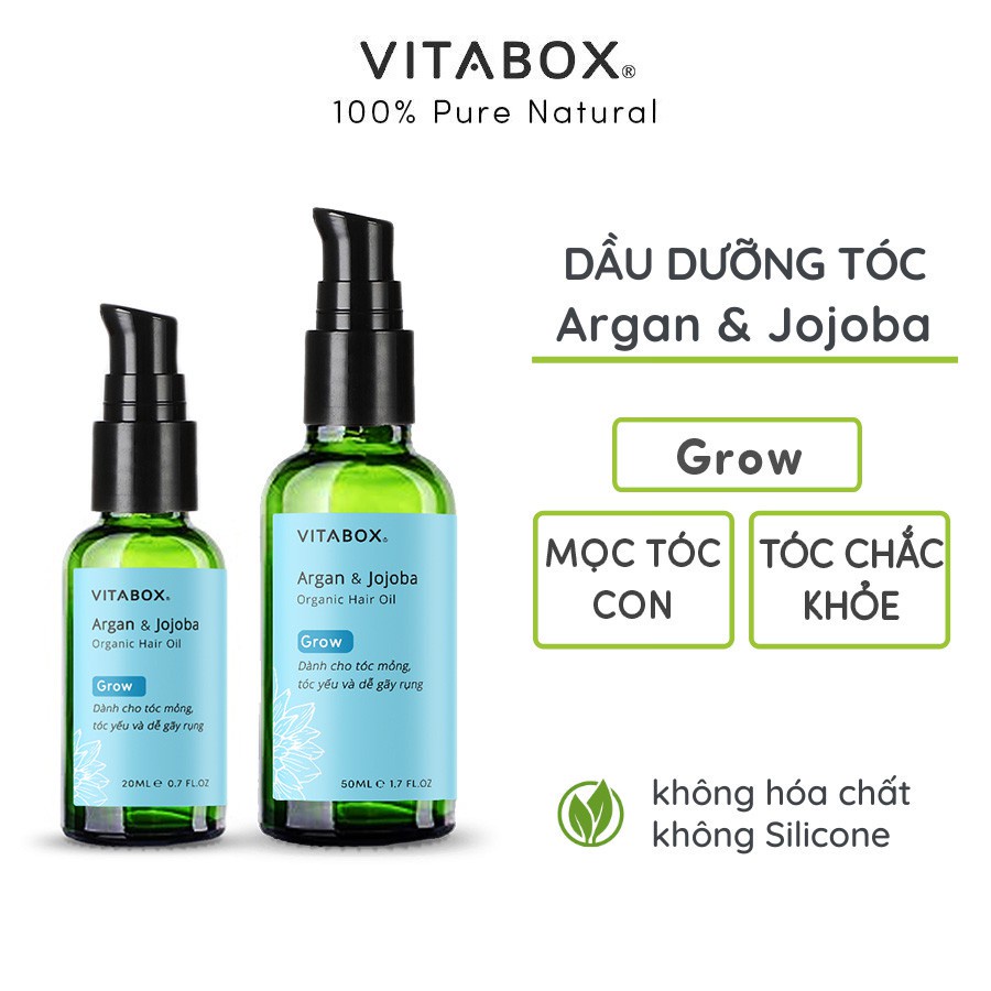 Dầu dưỡng tóc VITABOX Argan Jojoba – cho tóc mỏng, yếu và dễ gãy rụng - Grow organic hair oil