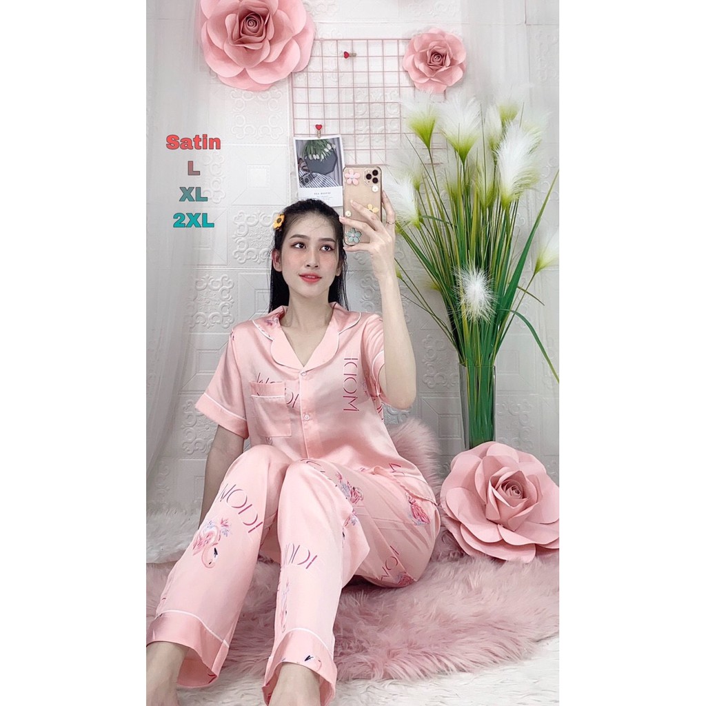 ĐỒ BỘ PIJAMA LỤA SATIN IN HÌNH QUẦN DÀI TAY NGẮN | BigBuy360 - bigbuy360.vn