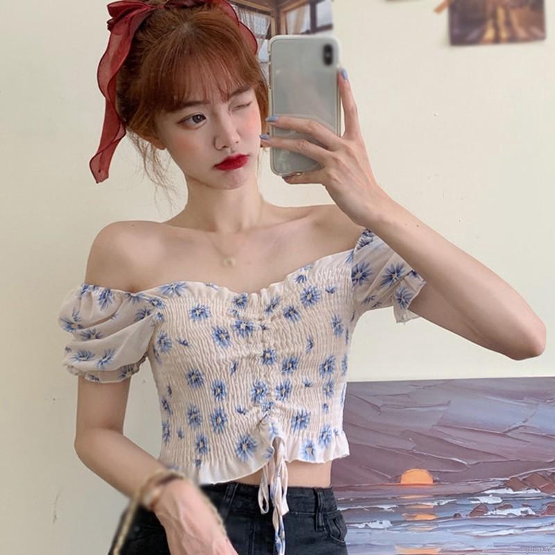 Áo Kiểu Dáng Ngắn Xếp Ly Cổ Vuông Vải Voan Hoạ Tiết Hoa Thời Trang Hàn Quốc | BigBuy360 - bigbuy360.vn