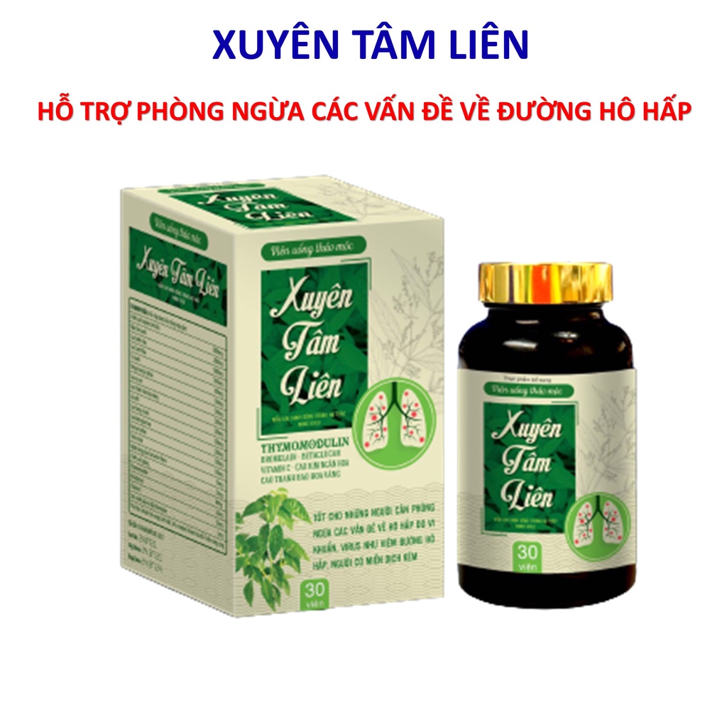Viên uống thảo mộc Xuyên Tâm Liên hỗ trợ phòng ngừa các vấn đề về hô hấp do vi khuẩn virut hộp 30 viên