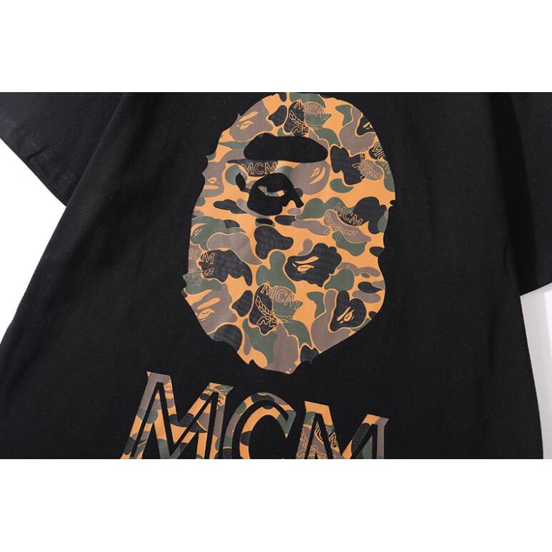 Áo thun nam tay ngắn họa tiết rằn ri Bape X mcm