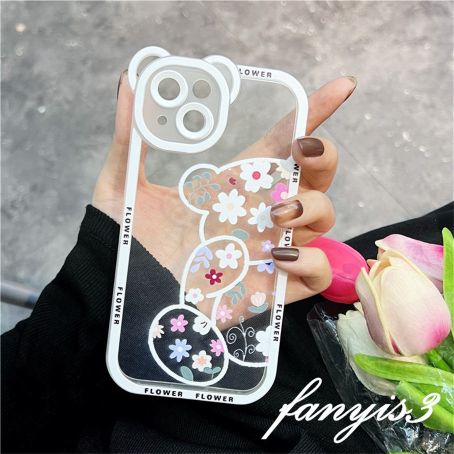 Ốp Điện Thoại Silicon Mềm Họa Tiết Hoa / Gấu Bảo Vệ Lens Cho IPhone 14 13 12 11 Pro Max X XR Xs Max 7 8 Plus SE 2020