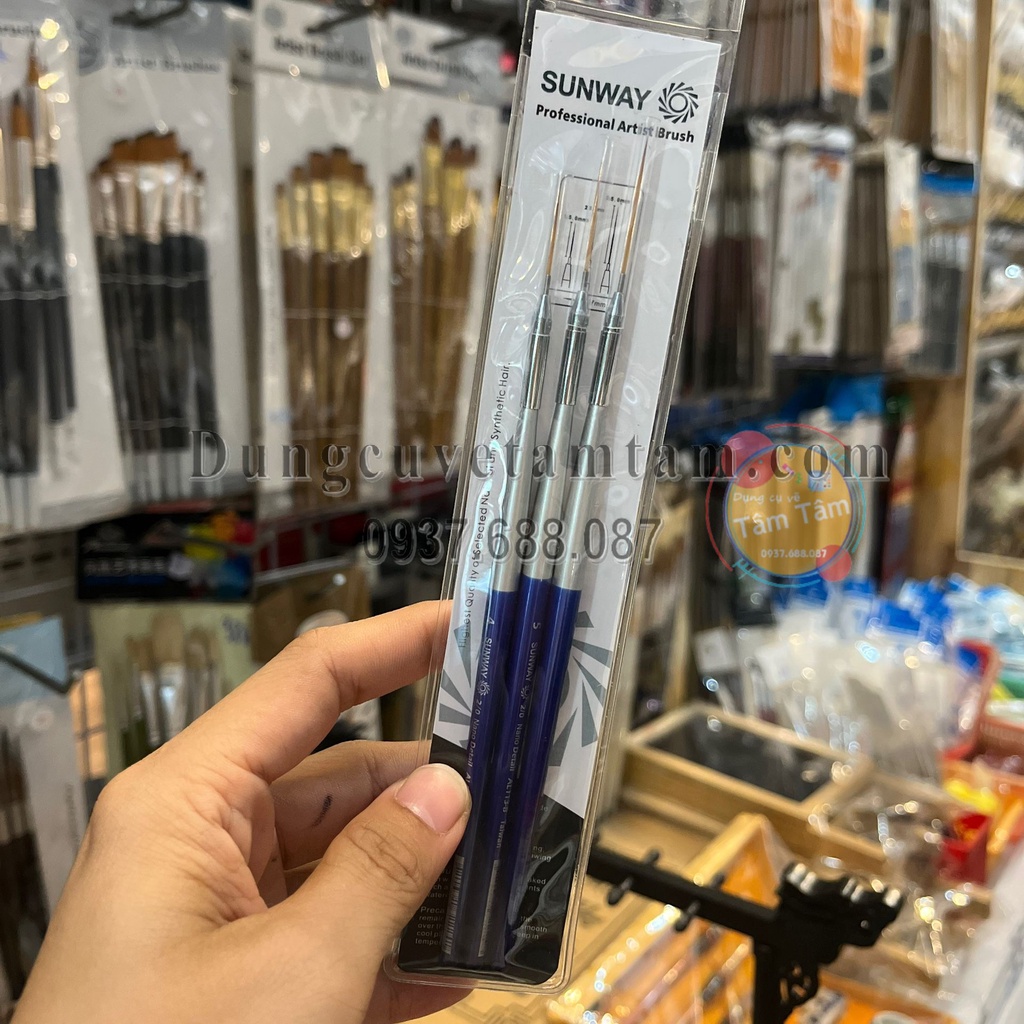Bộ 3 Cọ tỉa , cọ đi nét sunway , cọ vẽ chi tiết nhỏ, vẽ tóc