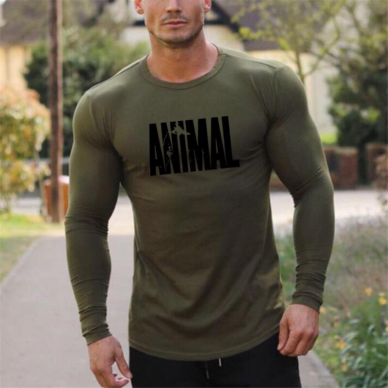 Men Breathable Sports Gyms Fashion Brand O-Neck Slim Fit Tshirt Casual Solid Workout Tee Top Long Sleeve T-shirt Sleeve Fitness