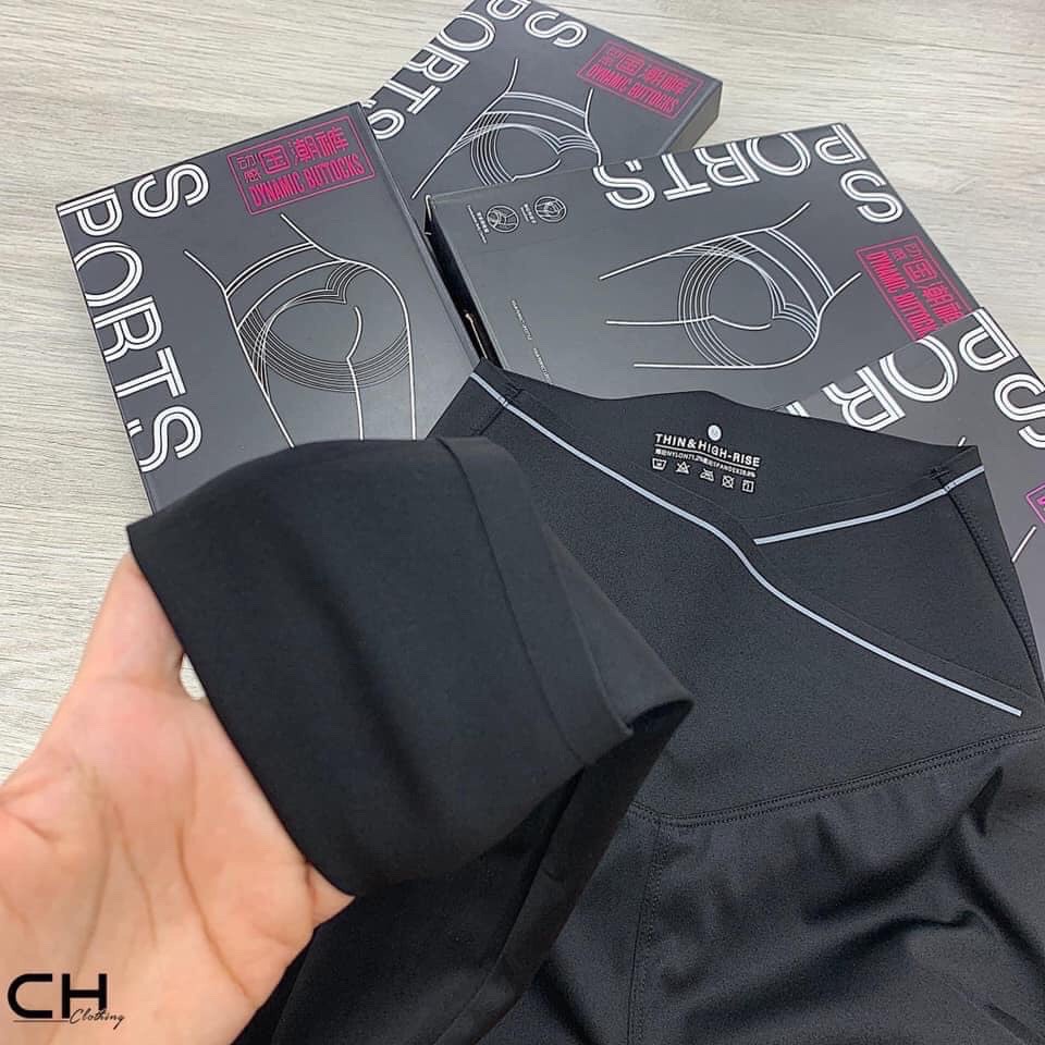 Quần legging nữ cạp cao viền sọc kẻ trắng vạt chéo gen bụng nâng mông dáng quần tregging dài ôm thun gân vải co giãn gym | BigBuy360 - bigbuy360.vn