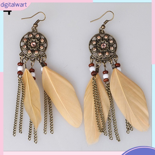 Đôi khuyên tai dáng dài hình dreamcatcher đính lông vũ Bohemian dành cho nữ