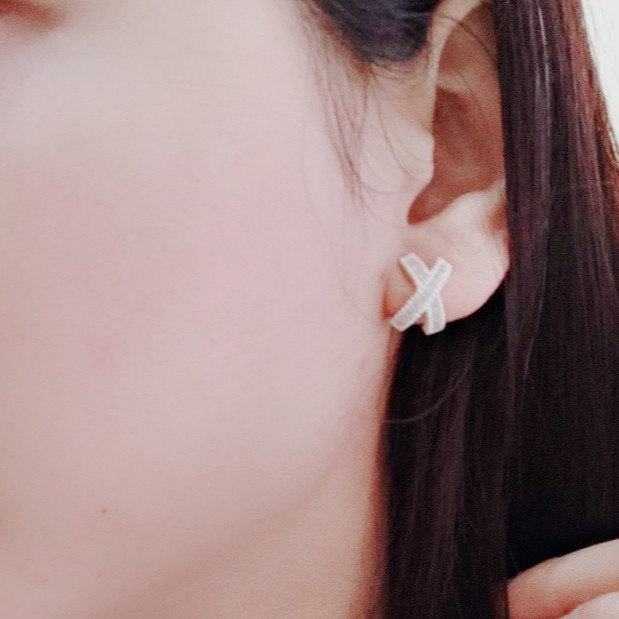 Bông tai bạc bông chữ X bạc ta đính đá sang chảnh