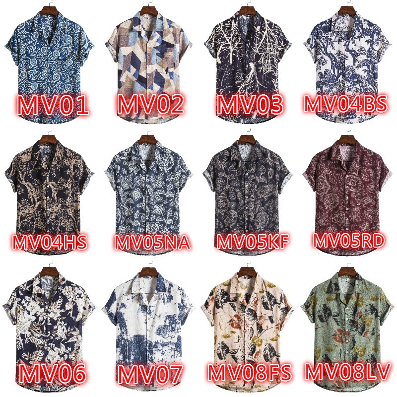 Áo sơ mi cotton lanh ngắn tay họa tiết in ấn dành cho nam | BigBuy360 - bigbuy360.vn