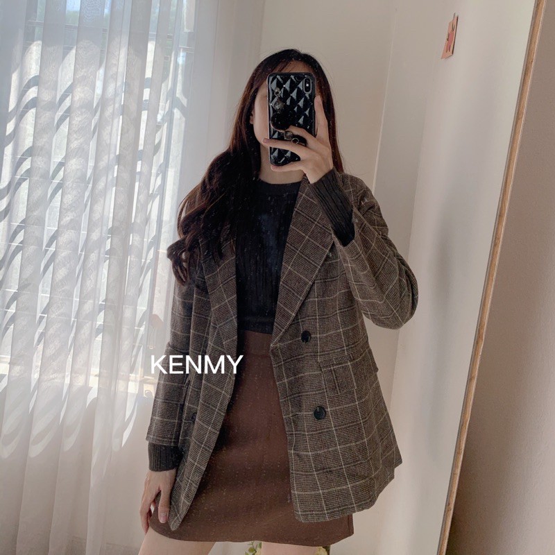 Áo blazer dạ kẻ 2 lớp [ HÌNH THẬT]