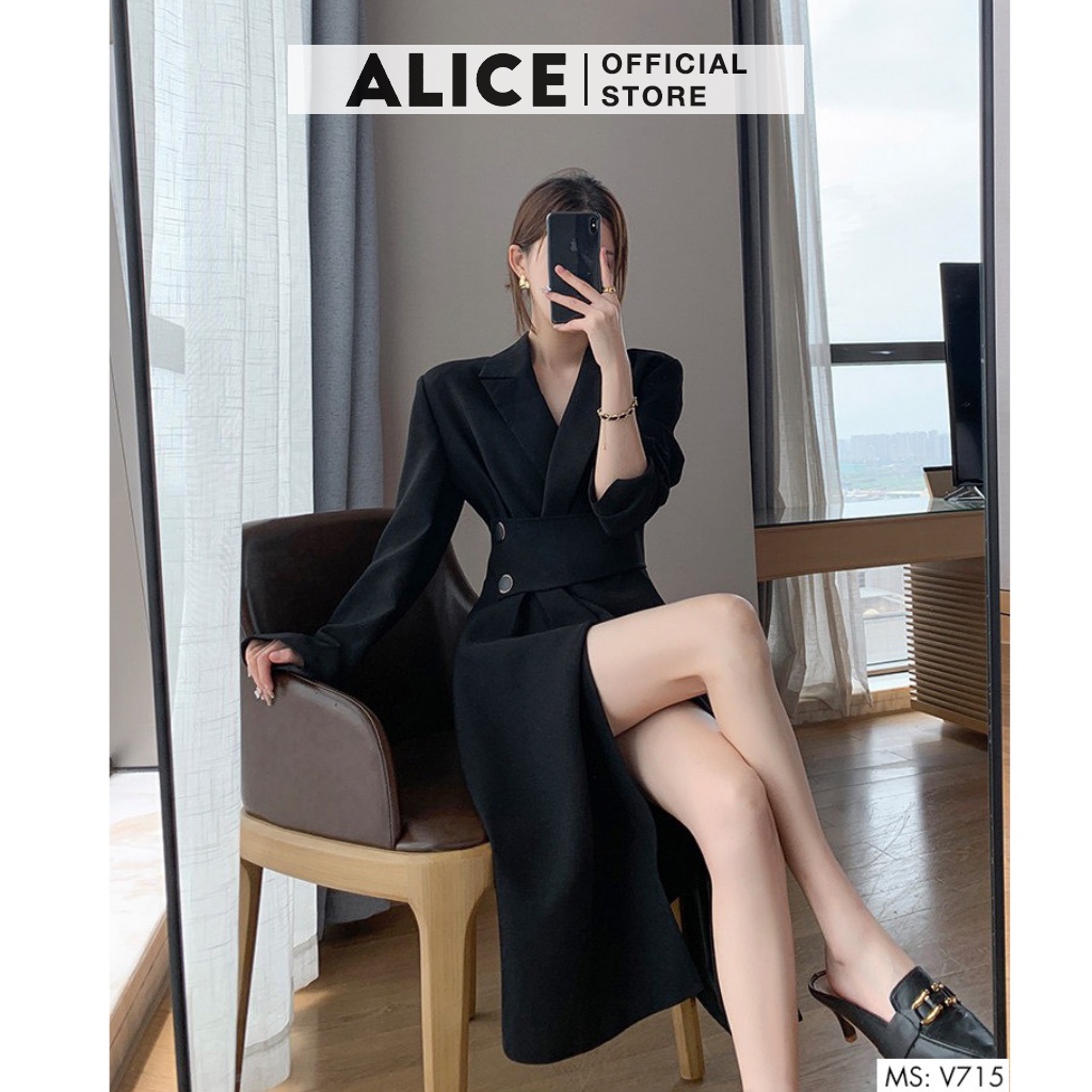 Váy Công Sở Dáng Dài Cổ Vest ALICE V715, Váy Thiết Kế Đai Eo Tôn Dáng Cho Mùa Thu Đông | BigBuy360 - bigbuy360.vn