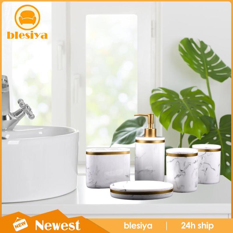 Bộ 5 Giá Đỡ Bàn Chải Đánh Răng Họa Tiết Đá Cẩm Thạch Màu Trắng Tiện Dụng Cho Phòng Tắm