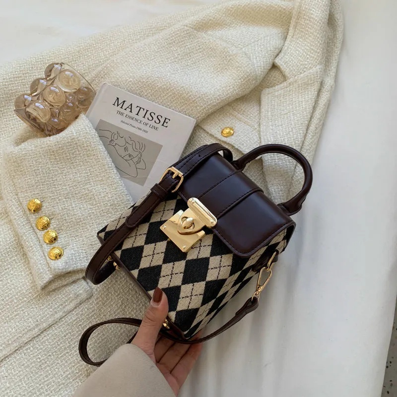 Túi Đeo Chéo Vuông Họa Tiết Vân Kim Cương Thời Trang Nữ kf088