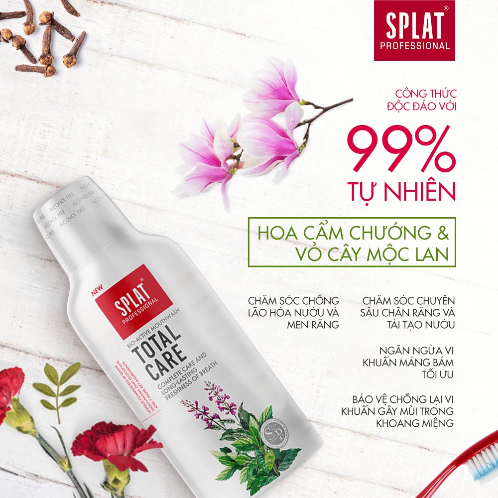 Nước súc miệng thảo mộc Splat 275ml, chăm sóc nướu hương lựu, răng nhạy cảm hương lá thảo, hơi thở thơm mát vỏ mộc lan