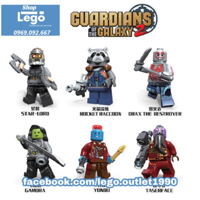 Xếp hình Guardians Galaxy Star Lord Rocket Racoon Drax Gamora Yonou Taser Face Lego Minifigures Decool 0262 0267