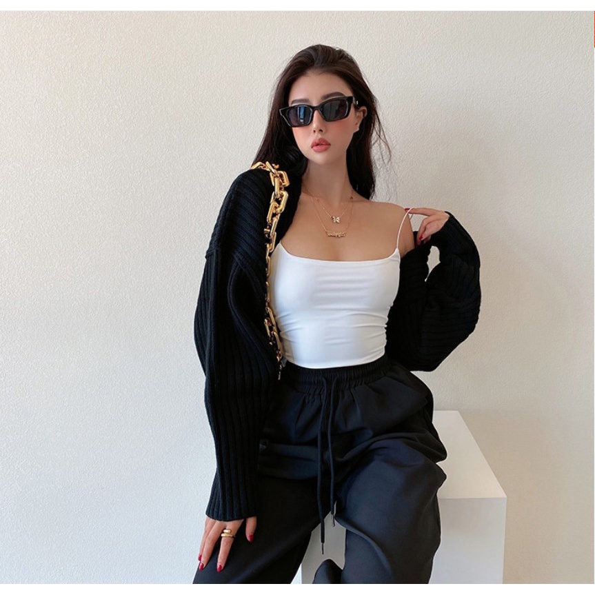 Áo ống hai dây màu trắng đen thời trang quyến rũ cho nữ