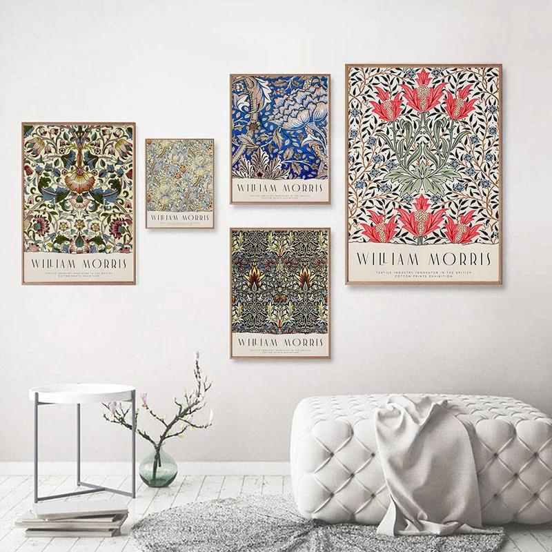 Tranh canvas treo tường hình hoa lá phong cách William Morris Vintage nghệ thuật trang trí phòng khách/ bảo tàng