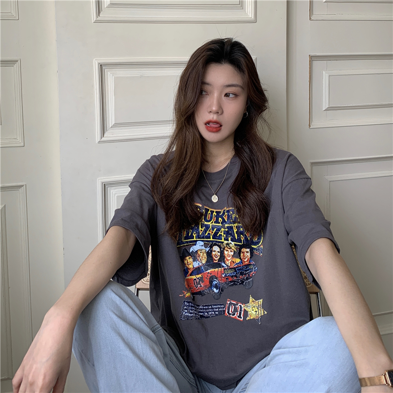 Áo Thun Tay Ngắn In Hình Phong Cách Retro Thời Trang Dành Cho Nữ