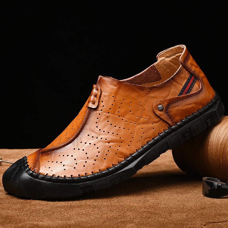 11.11 free Giày da chính hãng Toe bảo vệ giày loafer nam mùa hè Trượt trên uy tín Uy Tín 2020 Az1 x ?