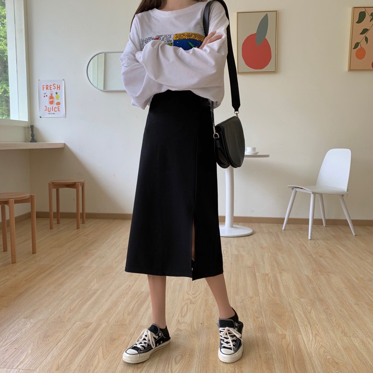 Chân váy đen trơn DÀI xẻ đùi SÂU | BigBuy360 - bigbuy360.vn