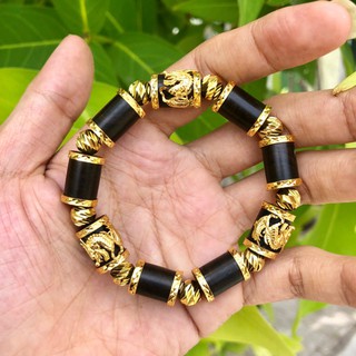 Vòng Trầm Indo bọc Rồng mạ tĩnh điện siêu bền màu size 10mm 12mm cho Nam