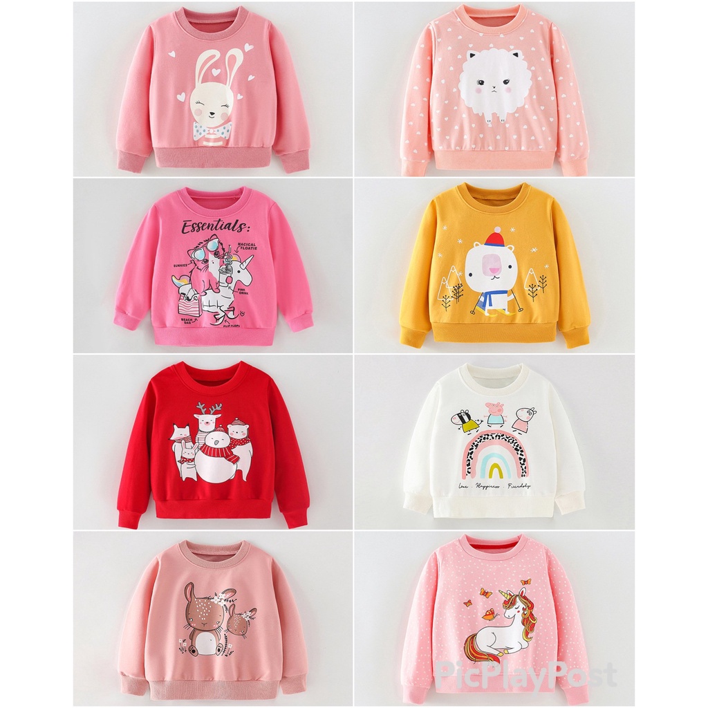 ÁO NỈ DA CÁ DÀI TAY BÉ GÁI HÀNG ĐẸP HÌNH NGỘ NGHĨNH ĐỦ SIZE 2-7T