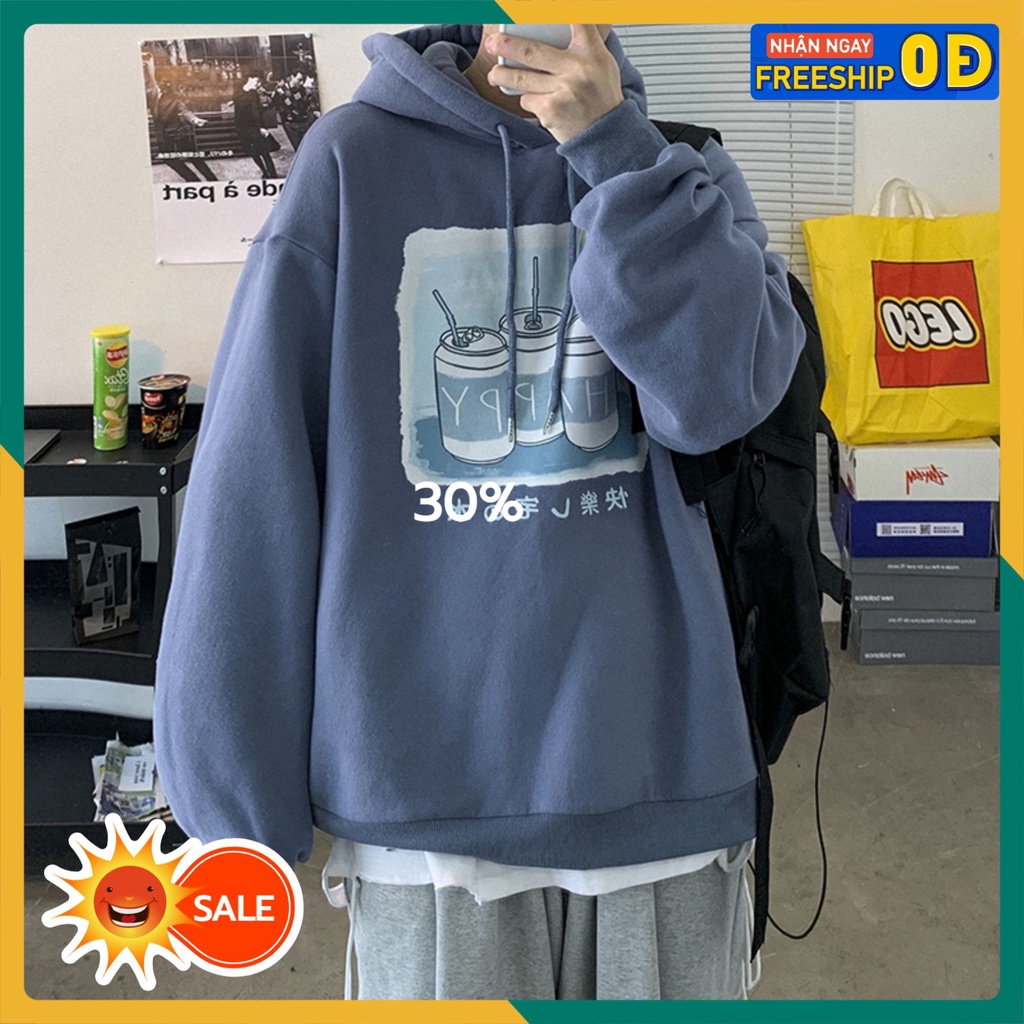 Áo hoodie dáng rộng phong cách Unisex HAPPYY Bizuteen, Áo sweater nam nữ đẹp