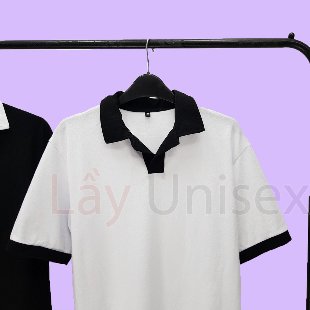 Áo thun trơn nam cổ vest trắng đen fom rộng unisex | BigBuy360 - bigbuy360.vn