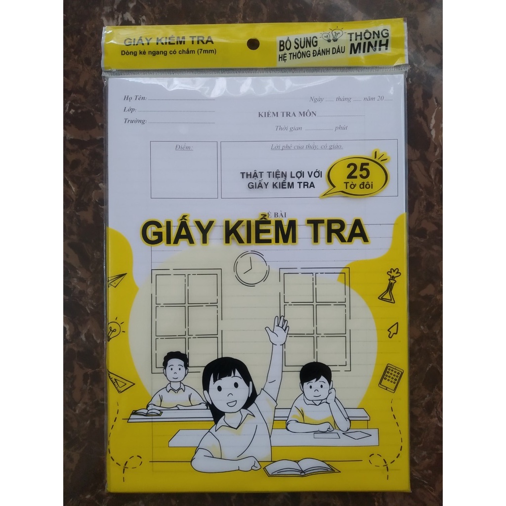 Sách Giấy kiểm tra cấp 2 (dòng kẻ ngang có chấm, 25 tờ đôi)