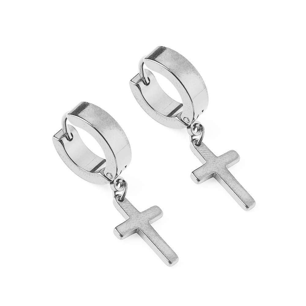1 Bông Tai Xỏ Hình Thánh Giá Bằng Thép Không Gỉ Phong Cách Gothic Cho Nam Và Nữ