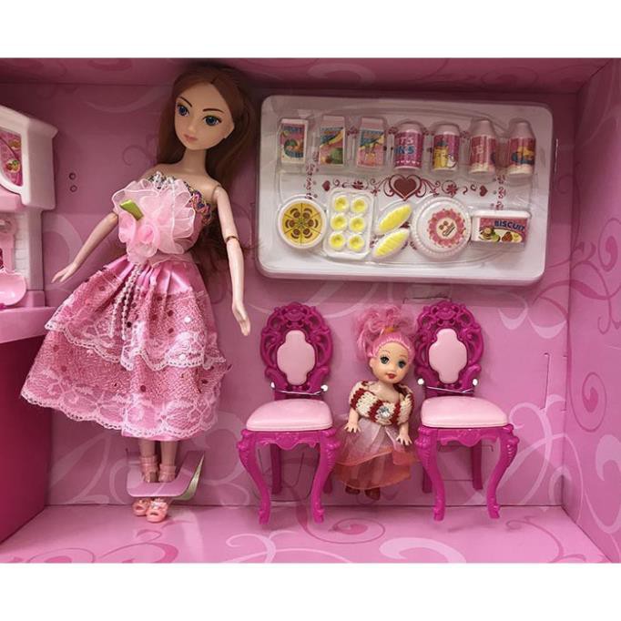 HỘP BÚP BÊ BARBIE NHÀ BẾP VÀ EM BÉ