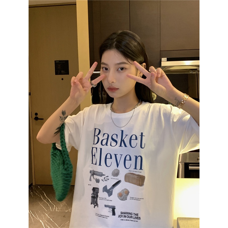 Áo Thun Cotton Nguyên Chất Cổ Tròn Dáng Rộng In Chữ 50494