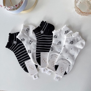 Set 5 đôi tất vớ trắng đen thỏ nhây cổ nhún m212 - goci socks