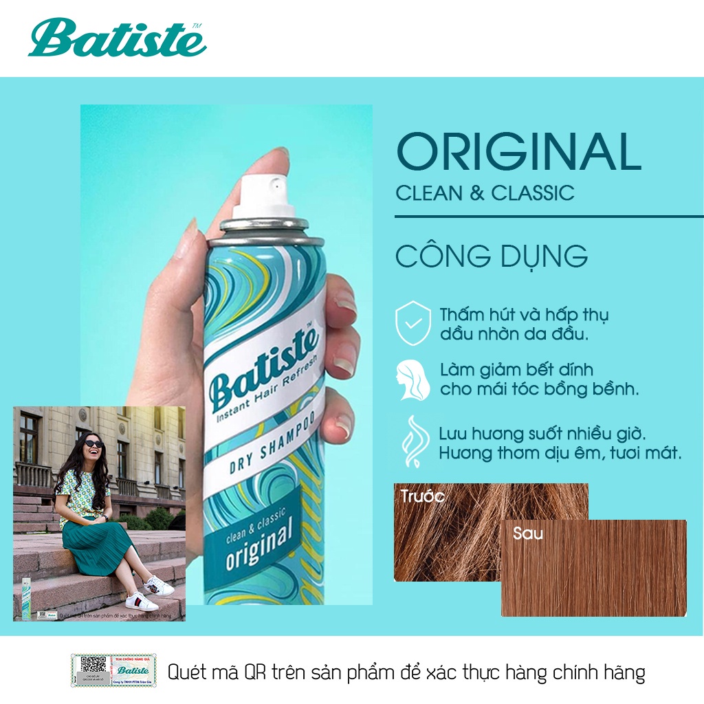 Dầu Gội Khô Batiste Dry Shampoo 200ml